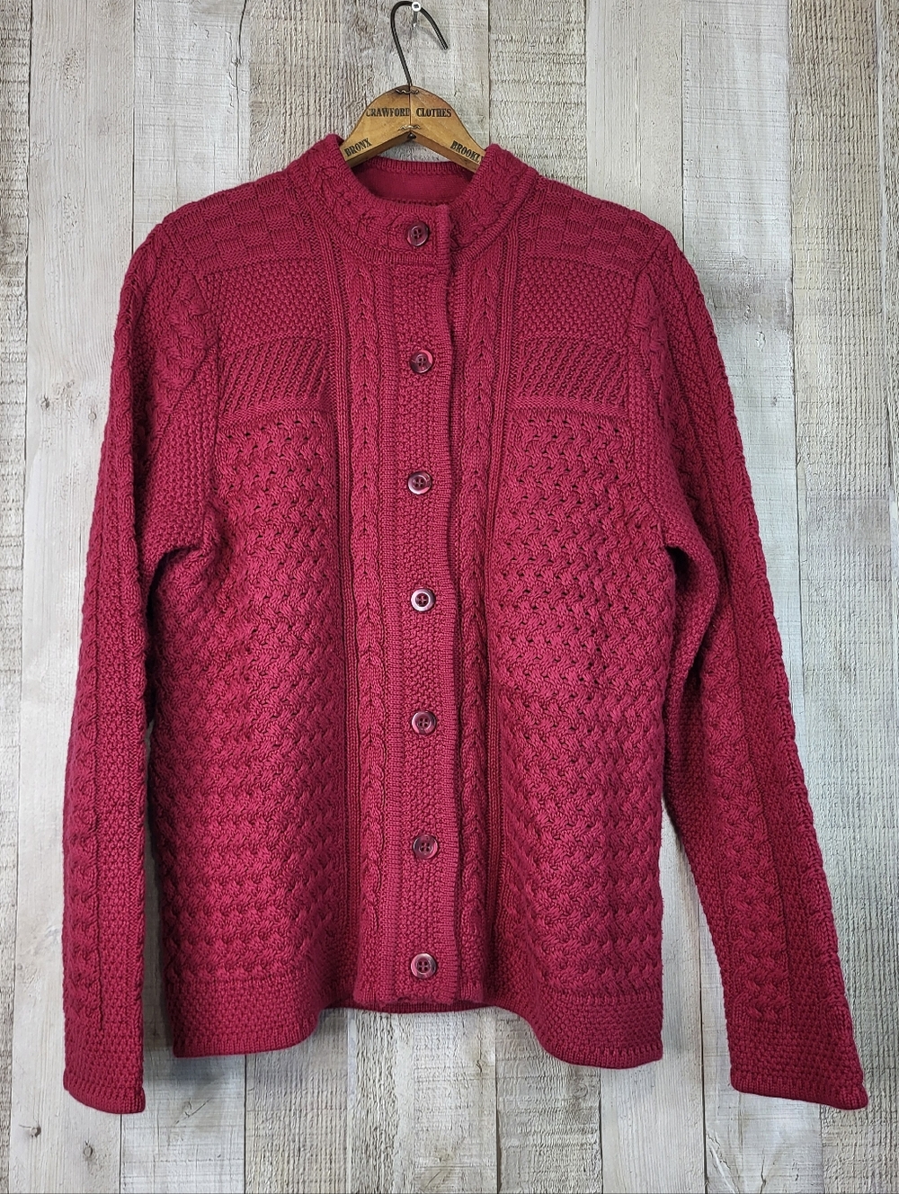 L.L. Bean Red Cable-Texture Button Cardigan. Cotton. Size Medium. 290399